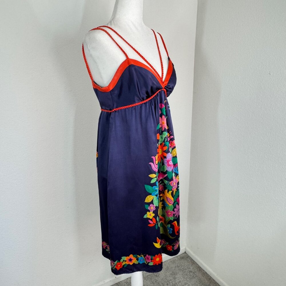 Voom By Joy Jan Silk Floral Dress Sz S Strappy Blue Orange Knee Length - Picture 3 of 14